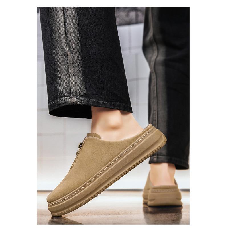 Mens Closed Toe Platform Half Slippers Thick Sole Height Increasing Casual Outdoor Slip On Lazy Slippers