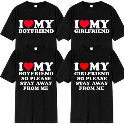 T-shirt en coton J'aime mon petit ami Vêtements J'aime ma petite amie T-shirt Homme Alors S'il vous plaît Restez loin de moi Drôle Dicton BF GF Citation Cadeau T-shirt Hauts
