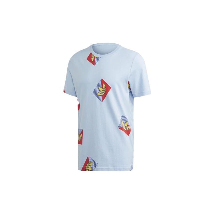 adidas originals Aop Diag Tee Casual Sports Round Neck Short Sleeve Light Blue Men s FM3343 L