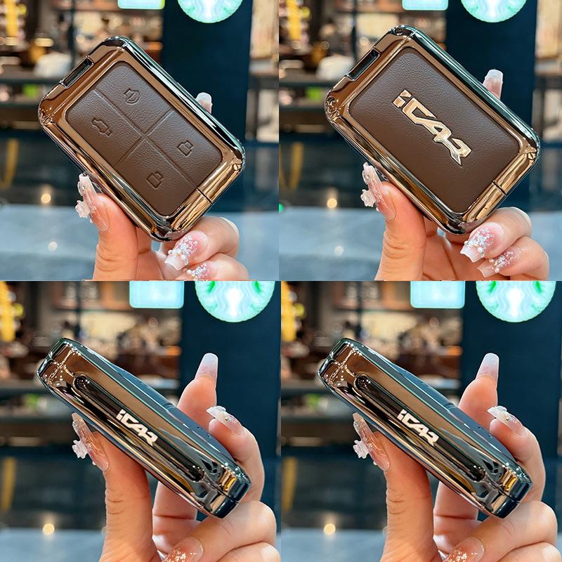 Chery iCAR V23 Bluetooth Schlüsselanhänger-Etui – Leder- & Metall-Fob-Schale für Fernbedienung