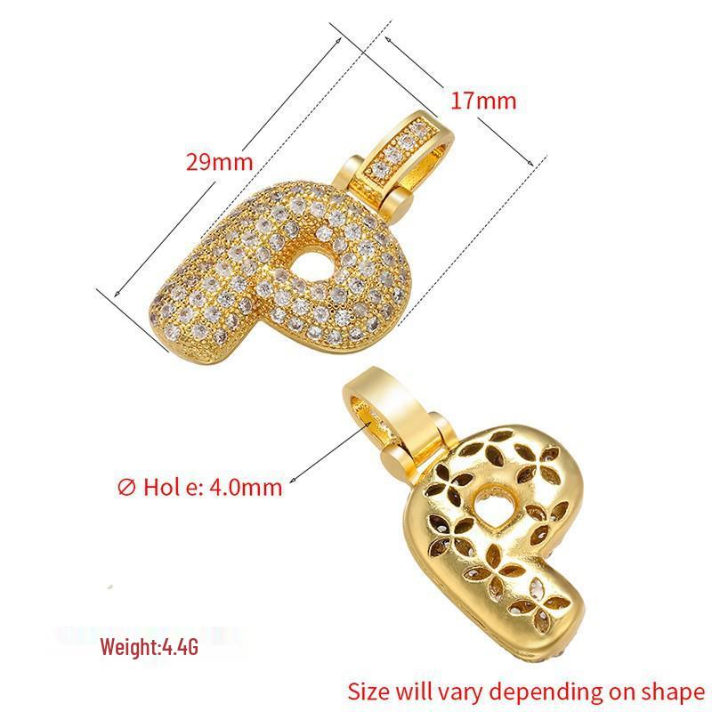 Copper Inlaid Zircon Letter Pendant Necklace - Hip Hop Full Diamond Design