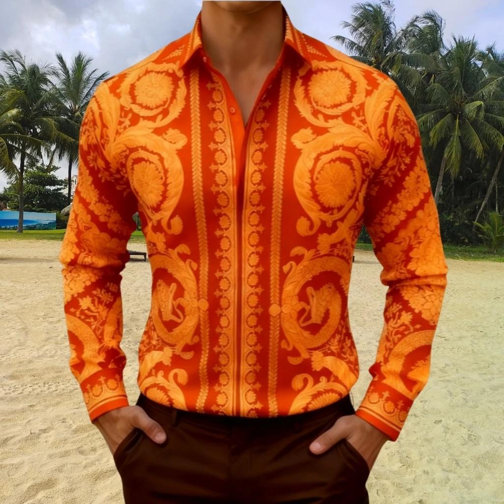 Camicia Lunga con Fantasia Barocca di Lusso, Elegante Top Moda Uomo