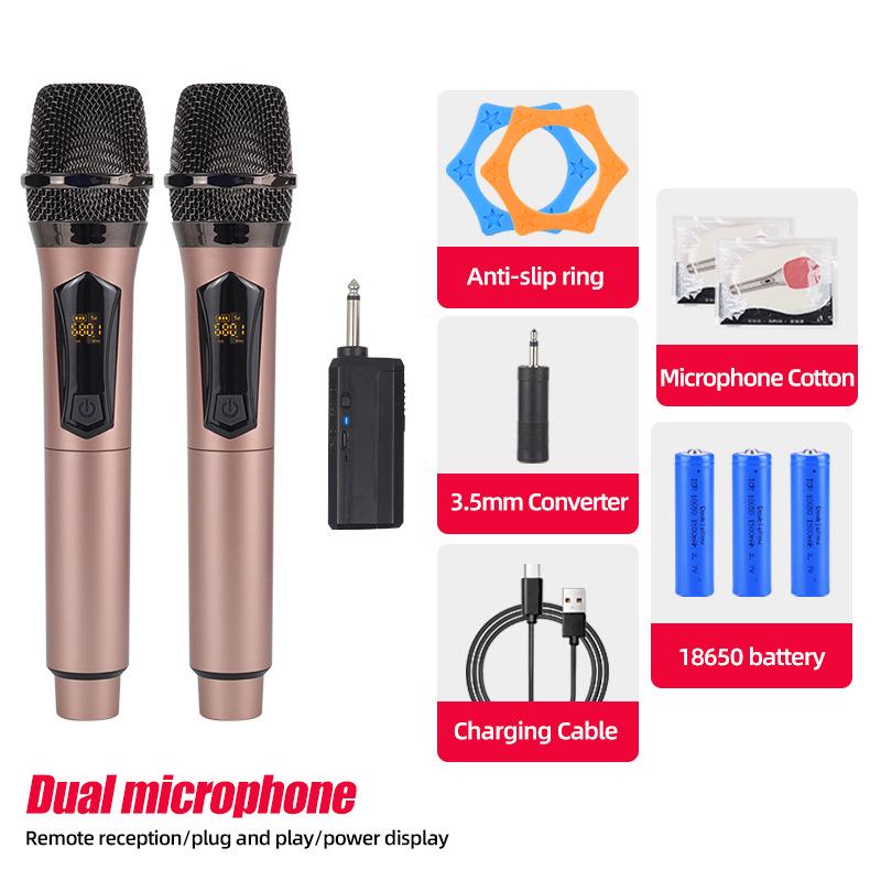 Rechargeable Wireless Microphone with Battery Display for Home KTV and Stage Live Streaming, Model One-to-Two Handheld.