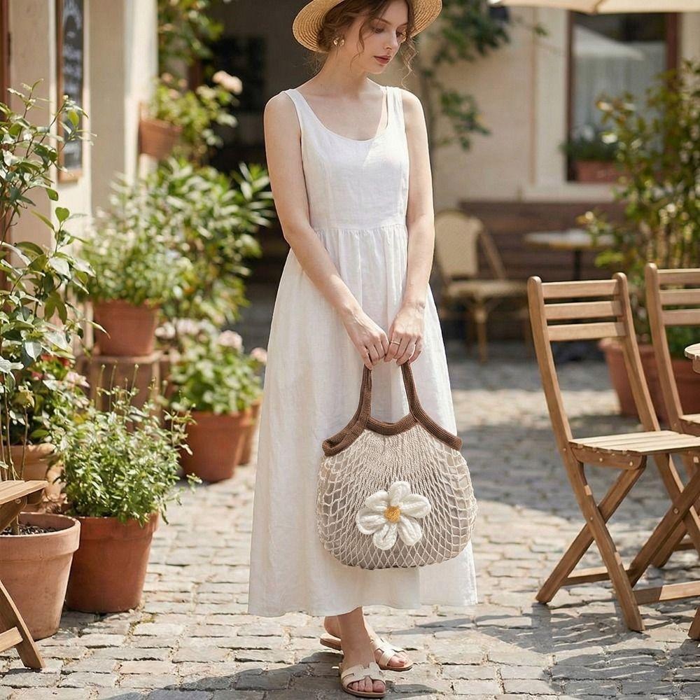Summer Hollow Out Weave Bag Flower Beach Handbag Leisure Woven Handbag  Picnic