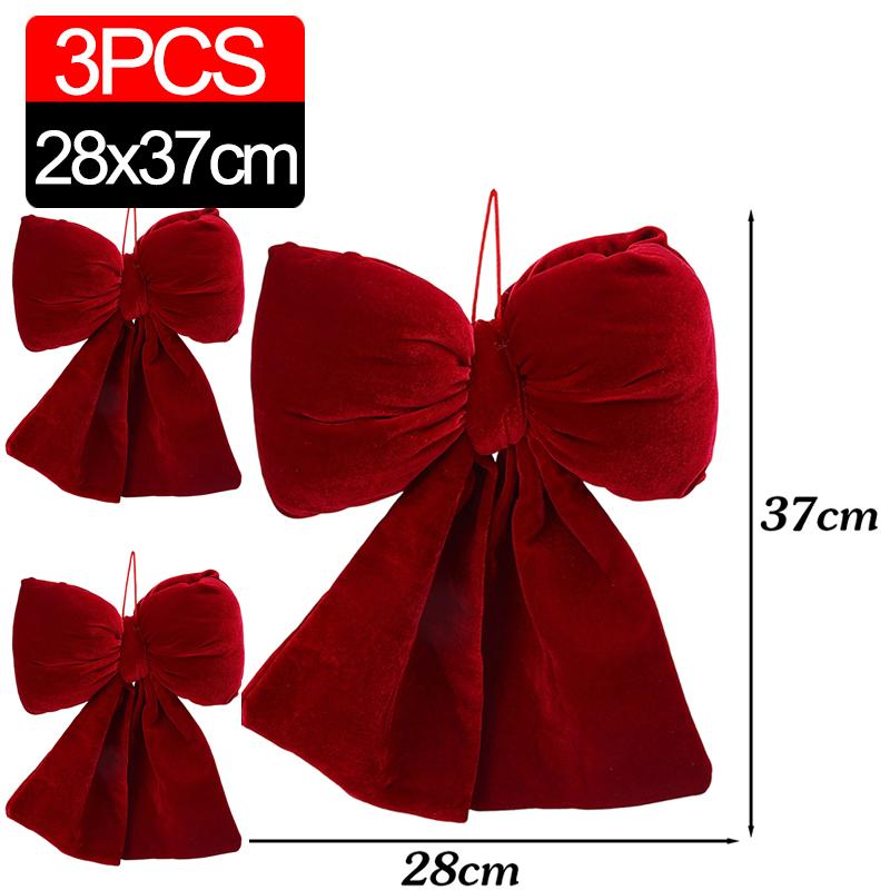 3/1PCS Large Red Velvet Christmas Bow Ornaments Xmas Tree Bowknot Hanging Pendant for Holiday New Year Party Gifts Decoration