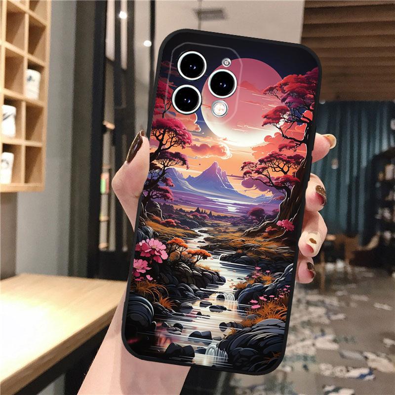 Mondnacht Landschaft Handyhülle Für iphone 15 14 Pro Max 13 12 11 Pro Max XSMax XR 12 13 mini 14 Plus Hülle