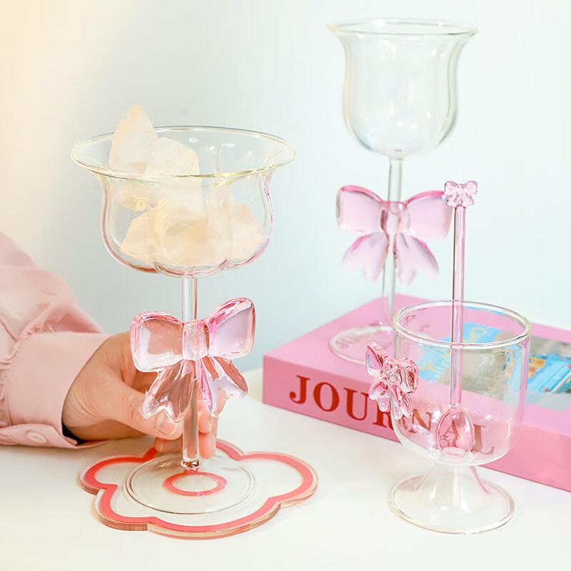 Bowknot Double-Layer Glass Mug with Spoon Set