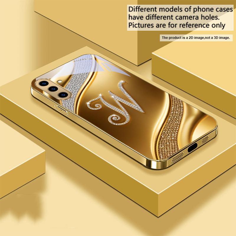 

Gorgeous letters M W For Samsung A73 A72 A71 A42 A56 A55 A54 A53 A52s A52 A51 A36 A35 A34 A33 A32 A16 Golden glass phone case Galaxy A73 5G
