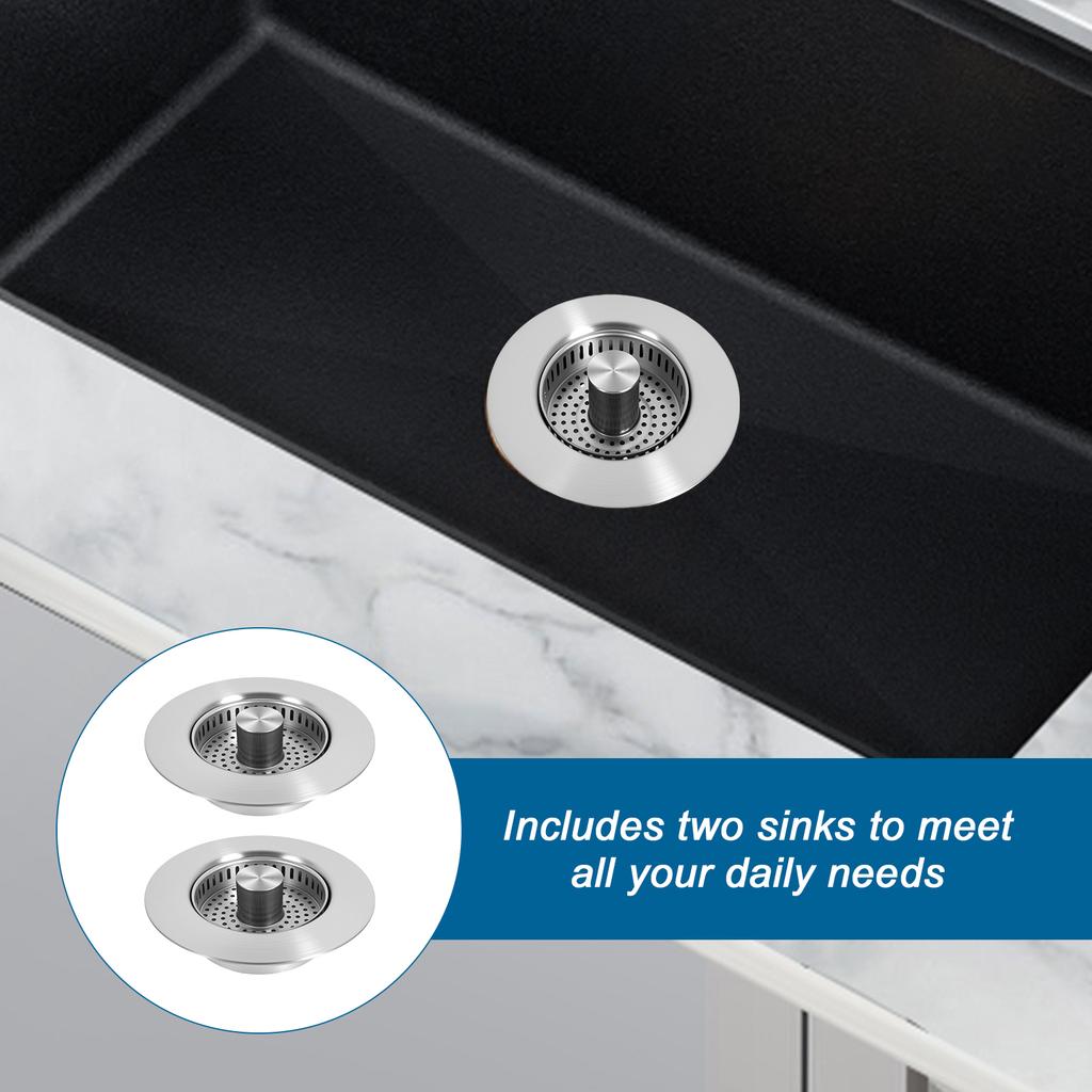 2Pcs Pop Up Sink Drain Strainer Stainless Steel Sink Stopper Hair Catcher 3 In 1 Kitchen Sink Filter Screen for Home Bathroom