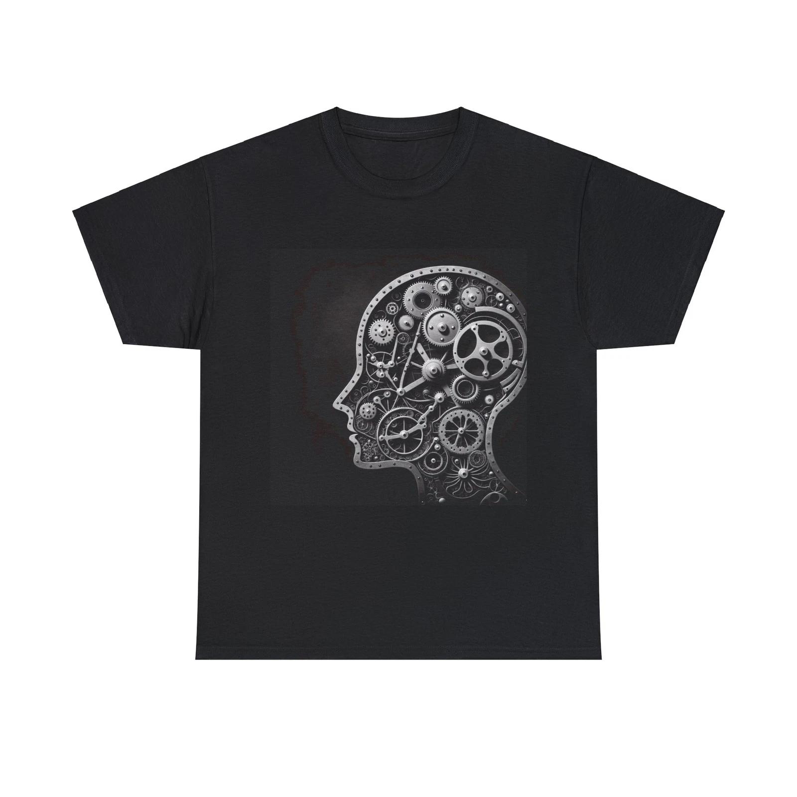 Unisex Adult T Shirt Art Deco Mechanical Mind Silhouette Steampunk Gears Black 3XL