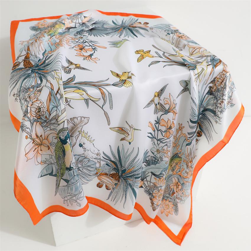 Spring and Summer Thin Scarf Temperament Simulation Silk Bird Sunscreen Towel Simple Morning Glory Flower Flower Elegant Versatile Silk Scarf Square S