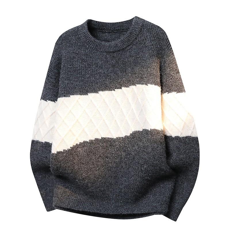 Unisex Knit Sweater Round Neck Long Sleeve Casual Thick Pullover Youth Adult Loose Fit Rabbit Hair Blend