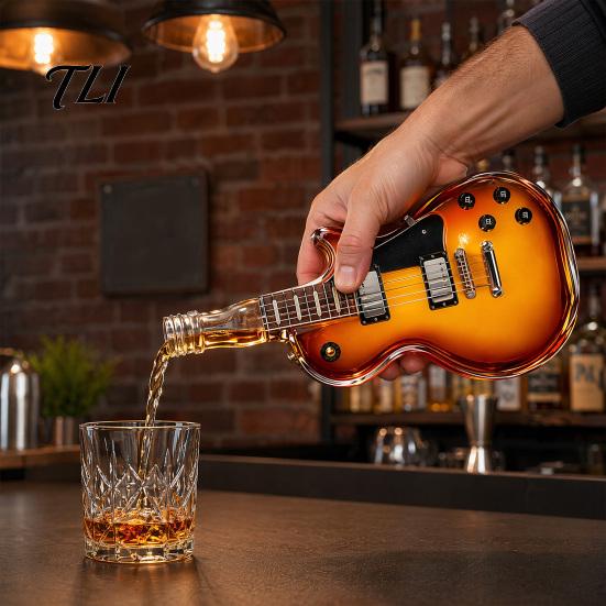High Borosilicate Glass Wine Bottle Guitar Shape Bottle, Large Capacity Decanter, Screw Cap Whiskey And Vodka Storage Beer for Freshness