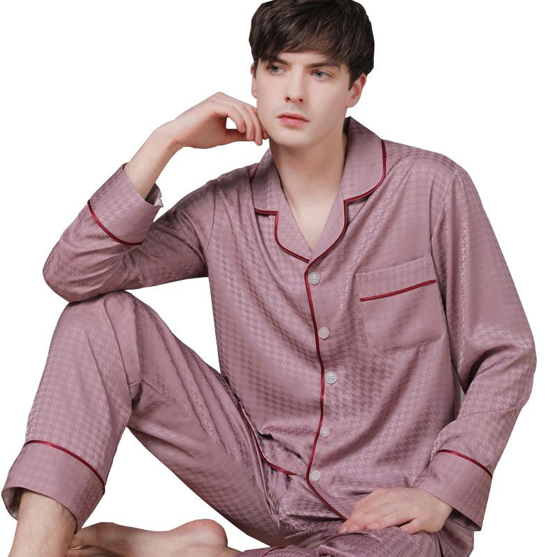 2022 Jarní a podzimní pár pyžam z ledového hedvábí - Dámské a pánské dlouhé kalhoty, nadměrná velikost, domácí oblečení