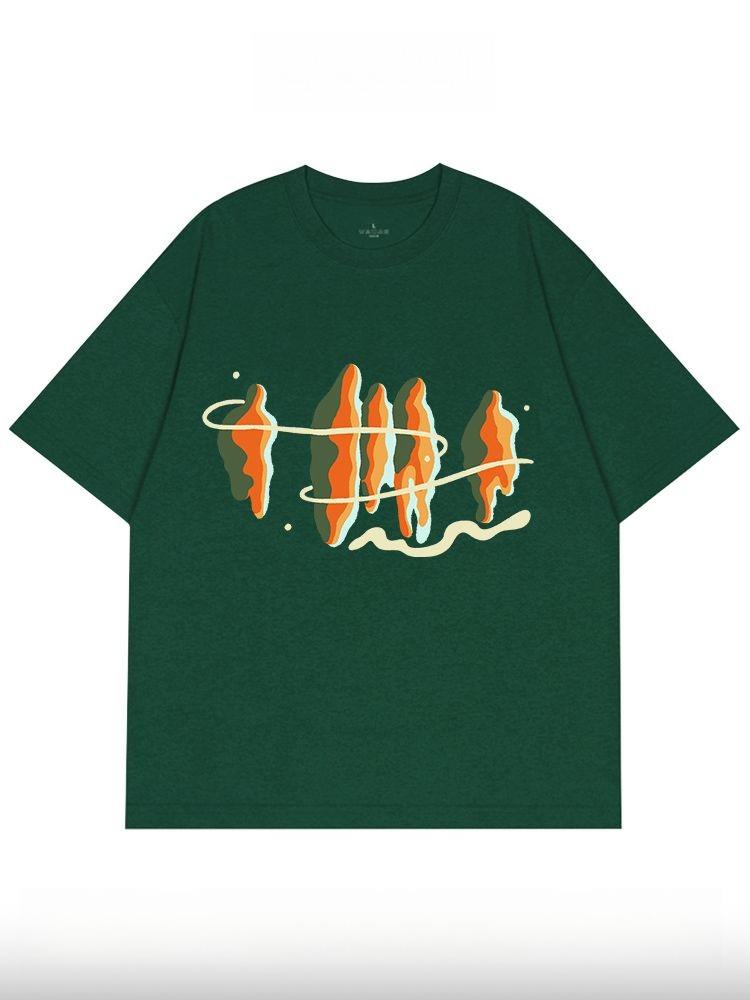 2026 New Abstract Style American Retro Like Girl Print Mens and Womens Short Sleeve Loose Plus Size Crew Neck TShirts