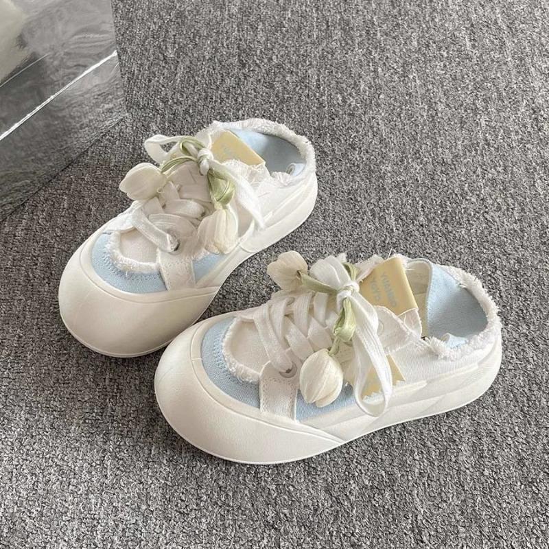 Summer Canvas Shoes Pedal Two Wear Board Shoes Women's New Platform White Shoes Thin Breathable Bread Big Head Shoes