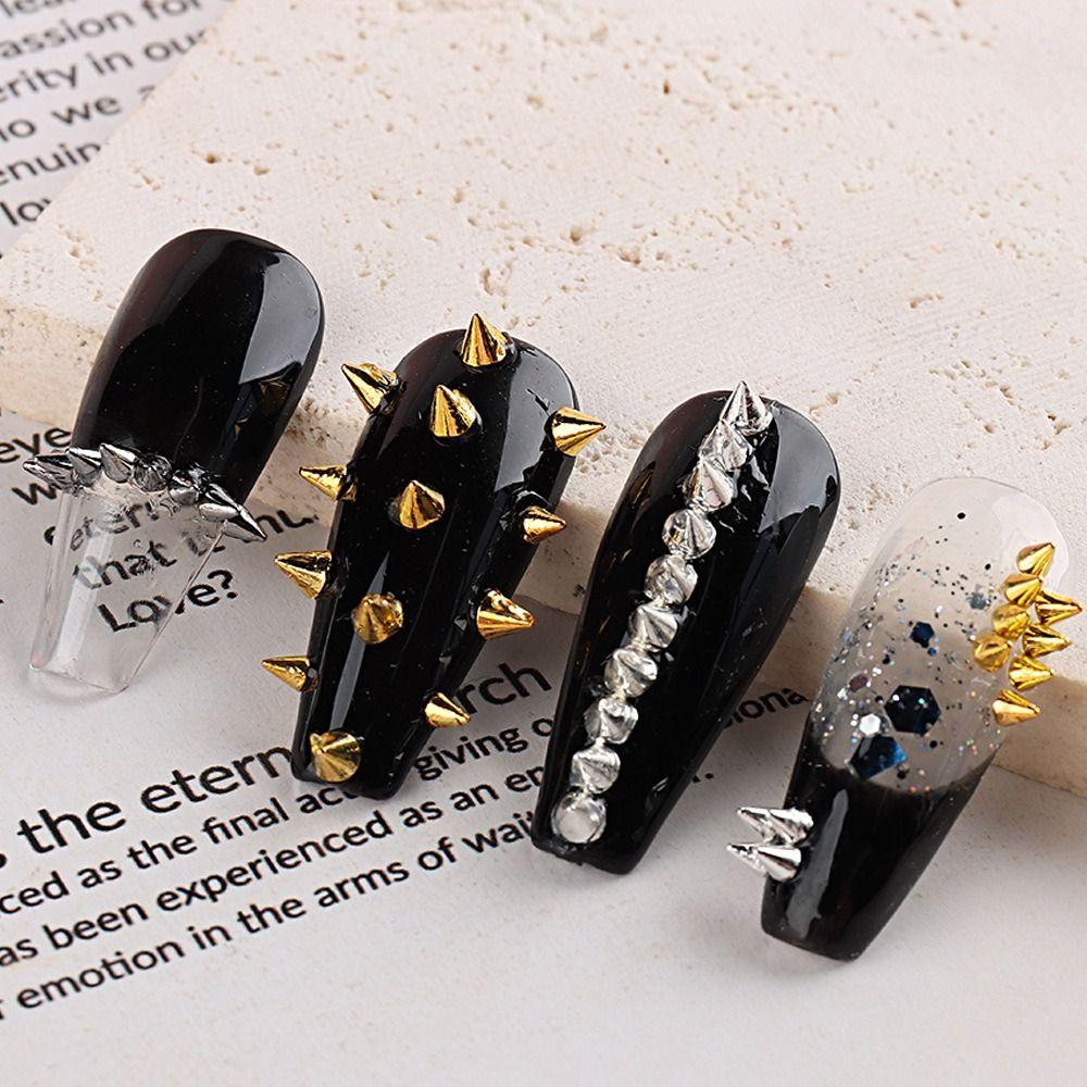 Appro150pcs/box 3D Cone Spike Nail Rhinestone Gold Silver Rivet Nail Decoration  Wedding Design