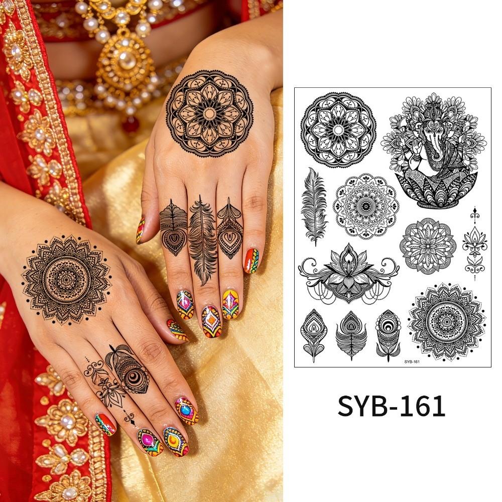Adesivos de Transferência de Água Tatuagem Temporária de Henna Índia Mehndi Flor Arte Corporal Adesivo Mulher/Senhora/Menina
