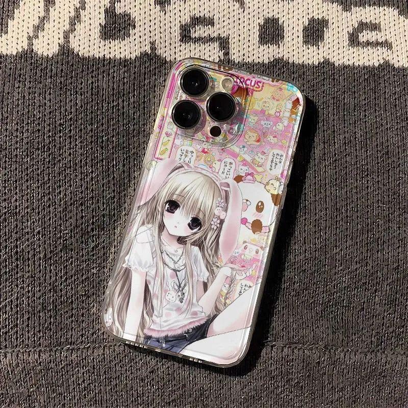 Kawaii Chibi Bunny Girl Rabbit Clear Phone Case for iPhone 17 16 15 14 13 12 11 16E Series Pro Max Plus Double Layer Protection