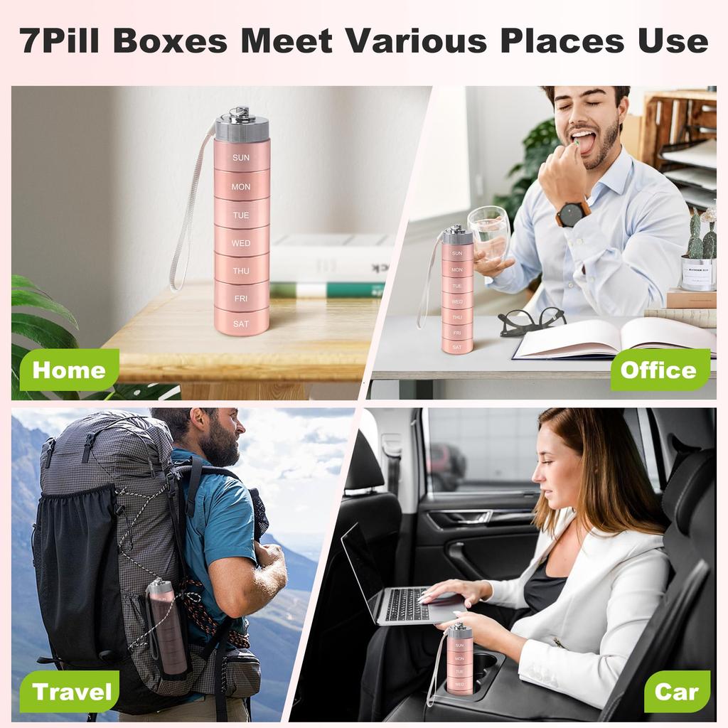 Portable Waterproof Pill Box Weekly Large Aluminum Case Container BPA Free 7 Day Daily Medicine Organizer Holder for Vitamin