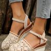 Large Size Wedge Sandals Summer New Bag Head Woven Hollow One-word Buckle Women's Sandals