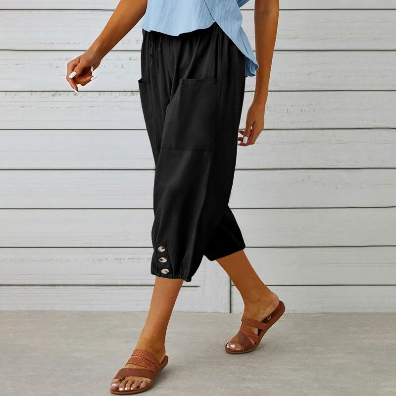 GMXIA Damenmode, lässig, einfarbig, bedruckt, hohe Taille, Hosen und Caprihosen