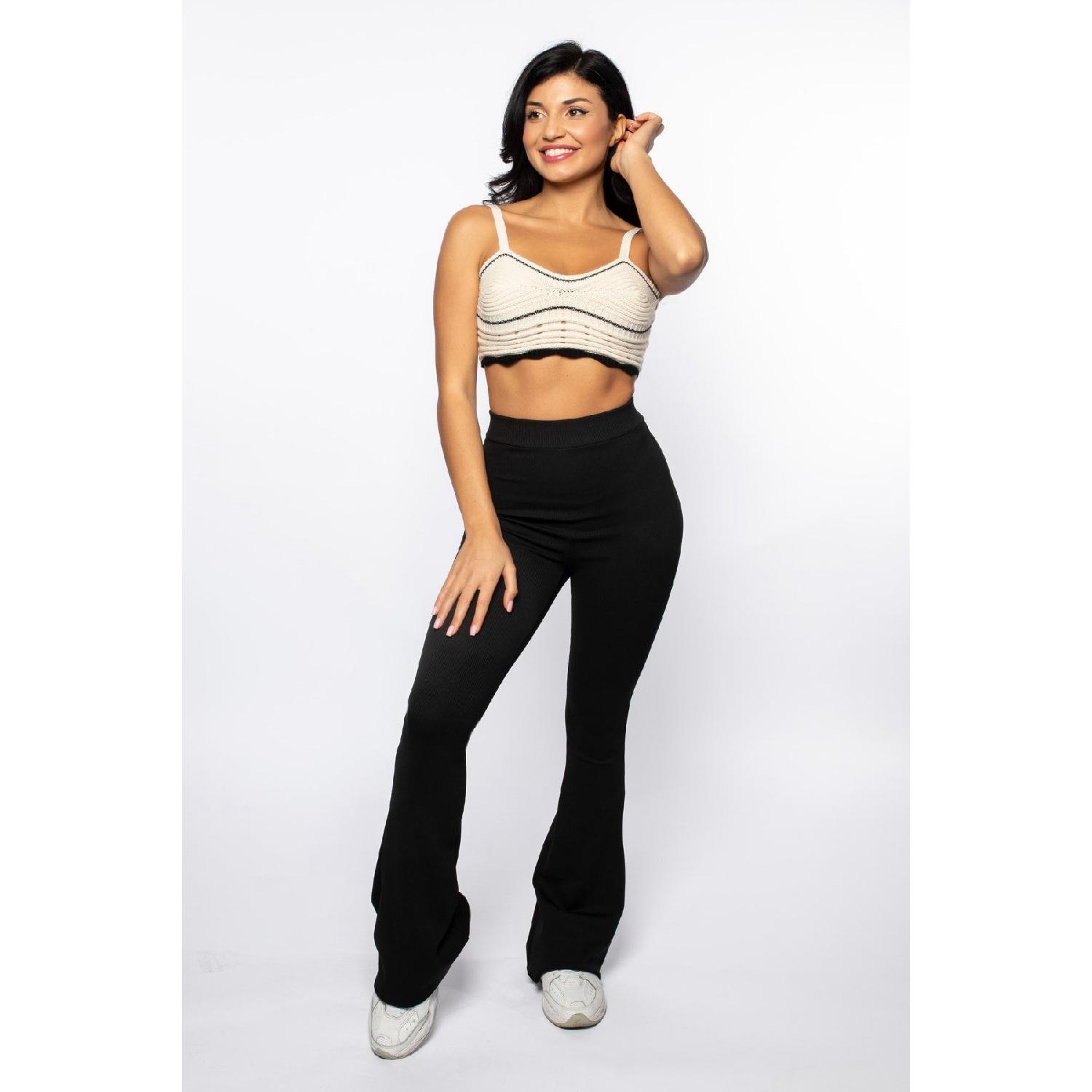 

Black Ribbed Flare Leg High Waist Knitted Tights S зелений