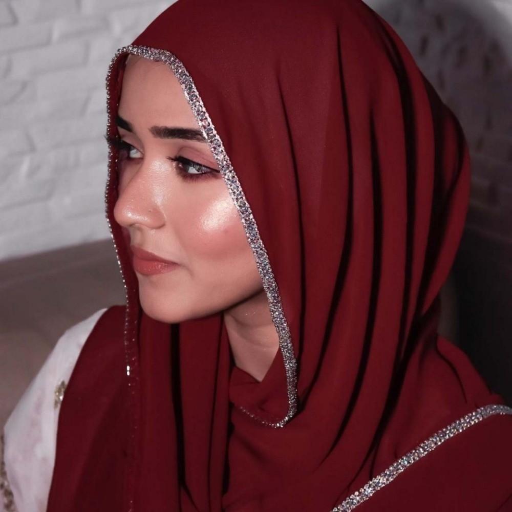 Rhinestones Brim Headscarf Sparkling Islamic Turban Elegant Wraps Shawl  Women