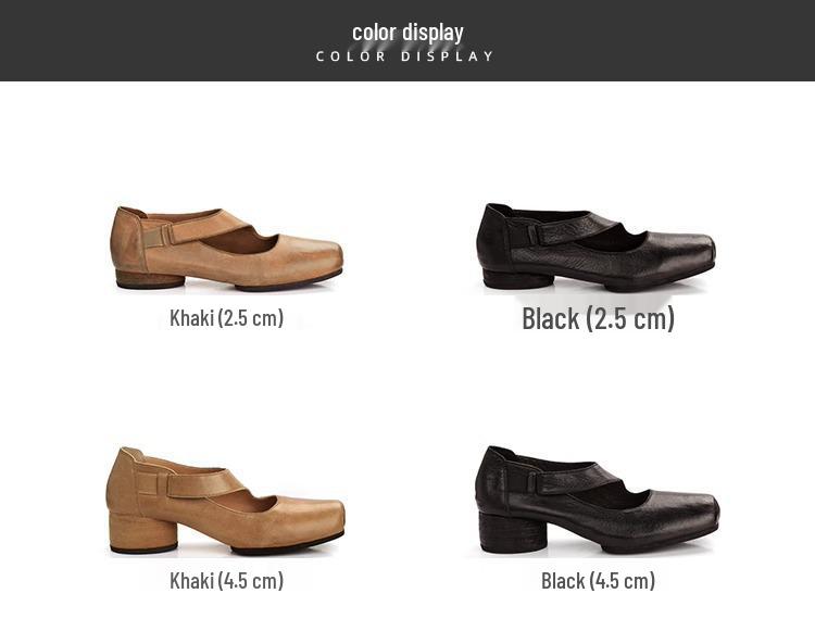 Grape Mom Studio Kadınlar için Yüksek Kaliteli At Derisi Kare Burun Kalın Topuk Deri Loafer - Sonbahar Stili