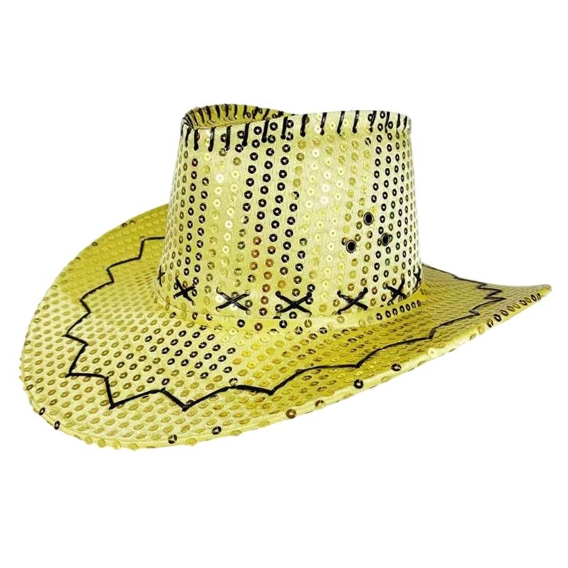 Sequined Western Cowboy Hats for Festivals Parties and Carnivals Sparkling Design Lightweight Practical Polyester Hat