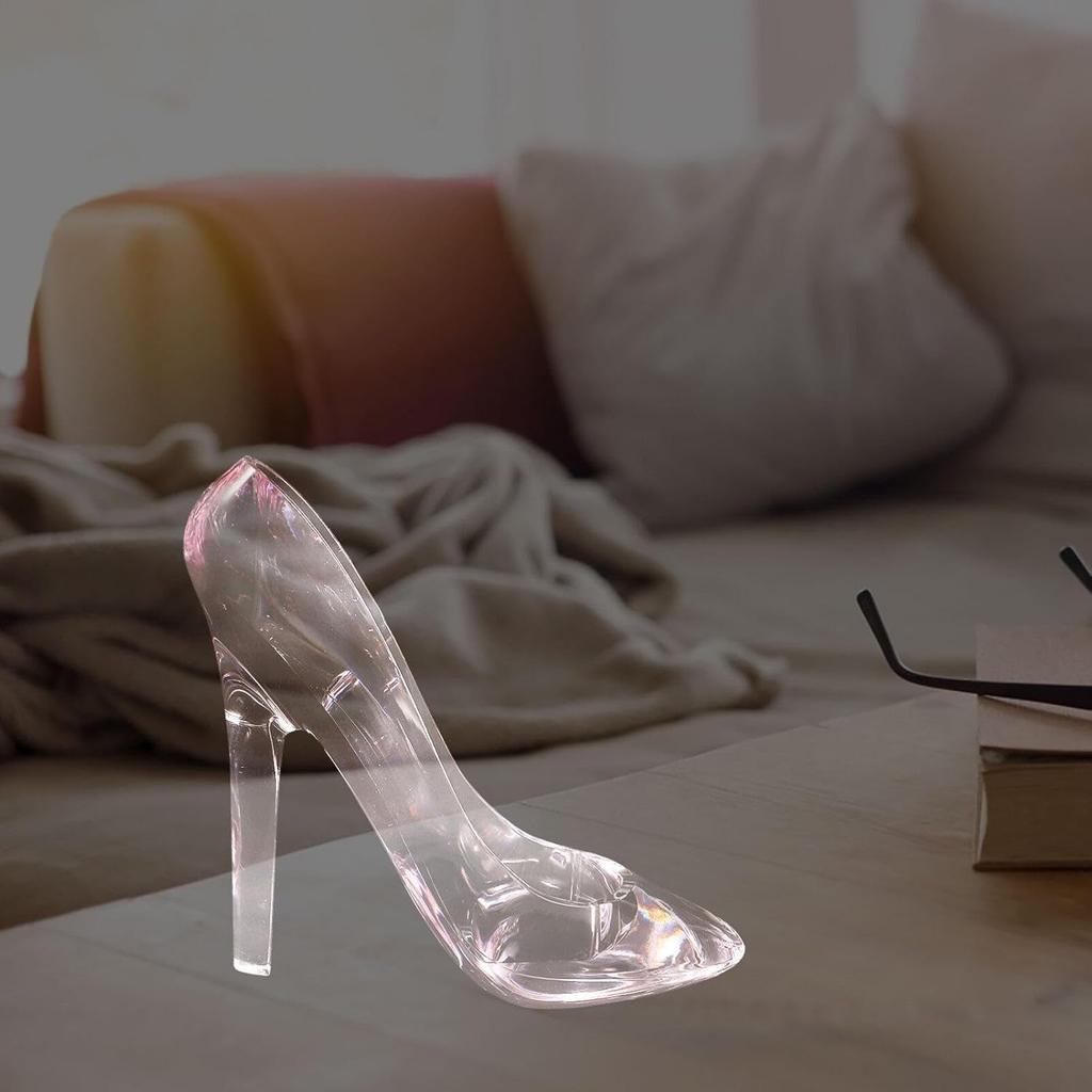 Crystal High Heels Shoes Ornament, Pink Glass Slipper Girls Princess Decor Dress Slipper Figurine Decoration for Birthday Party Wedding Gift,