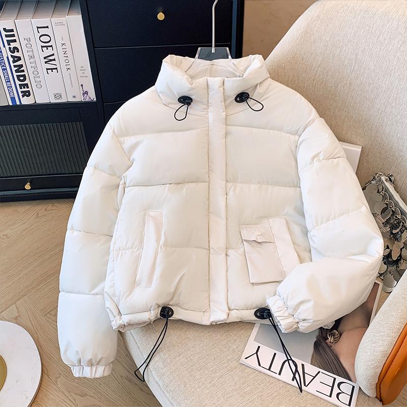 Women Off White Parka Jacket Fashion Warm Cotton Jacket Outerwear Harajuku 90s Korean Vintage Padded Jacket Winter 2000s Clothes