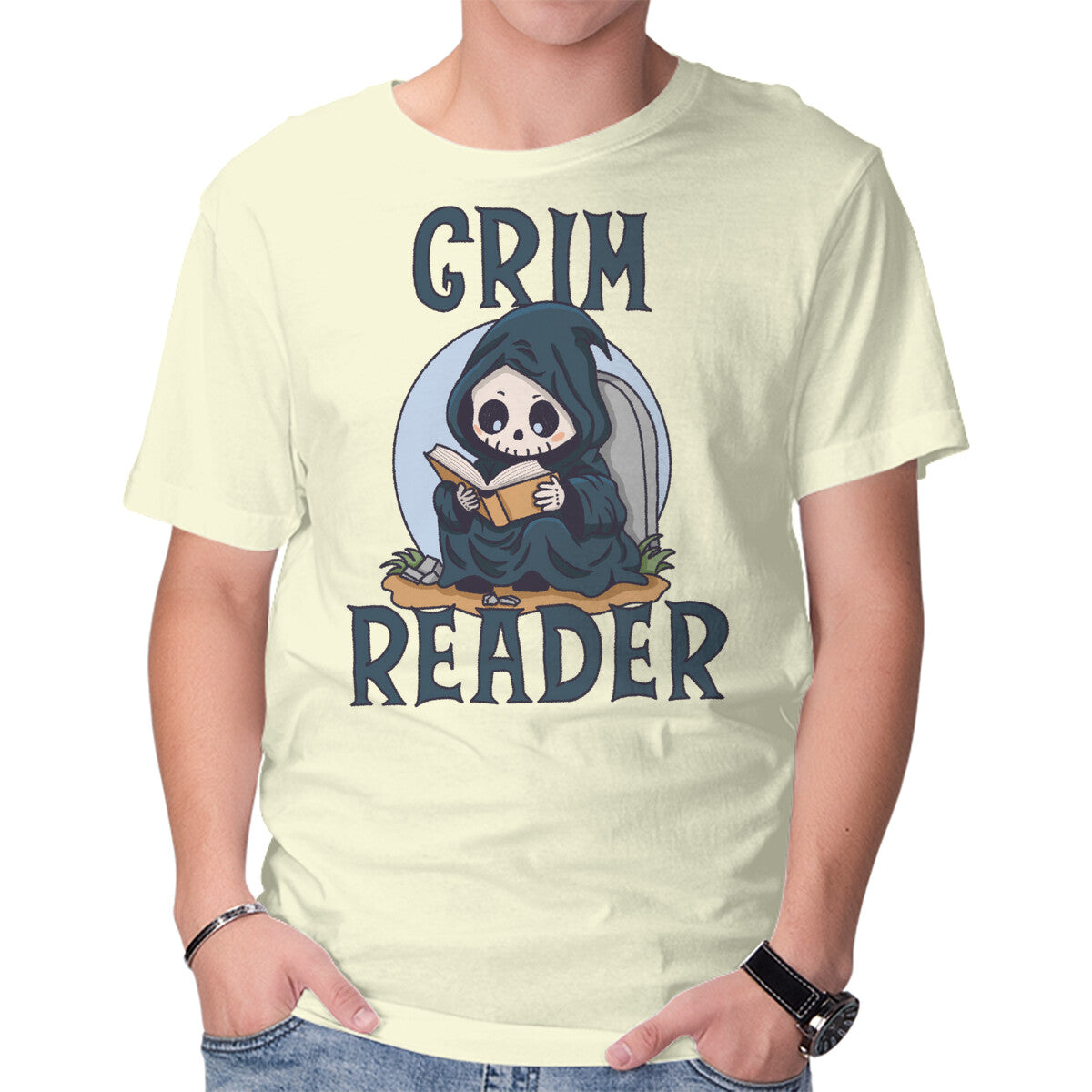 Unisex Crew Neck T-Shirt Grim Reader Graphic Short Sleeve Casual Tee XS