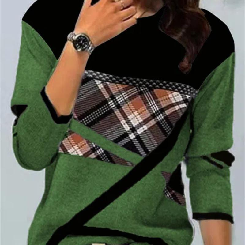 Dámská trička Trička s 3D geometrickým kontrastním potiskem Dámské Volný Dlouhý rukáv Elegantní Harajuku trička s výstřihem do O Dáma Podzim Zima