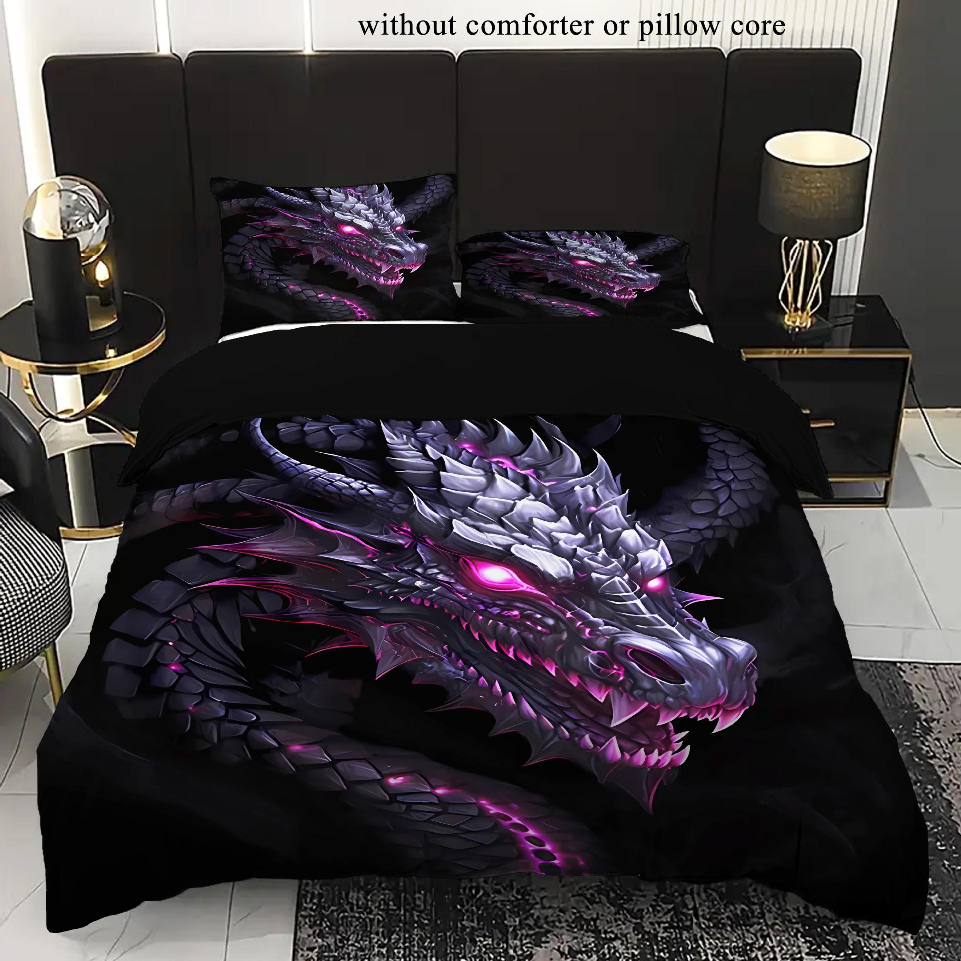 3D Digital Printing Black Purple Dragon Three-Piece Bedding Quilt Cover 135 * 200Cm 50 * 80cm * 1 two-piece set
