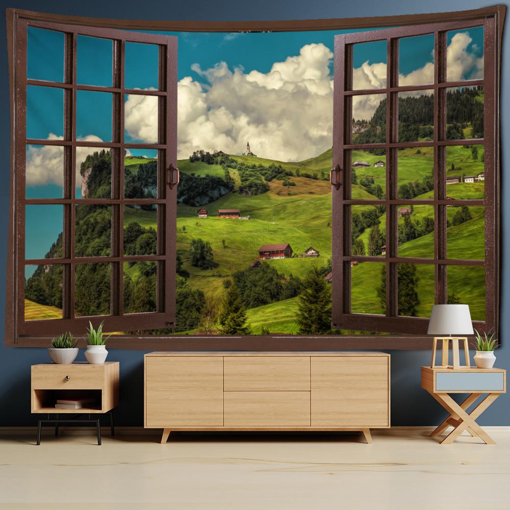 Fereastra dealului cabină peisaj tapiserie suspendat pe perete peisaj natural sufragerie dormitor decor estetic pentru cameră fundal pânză