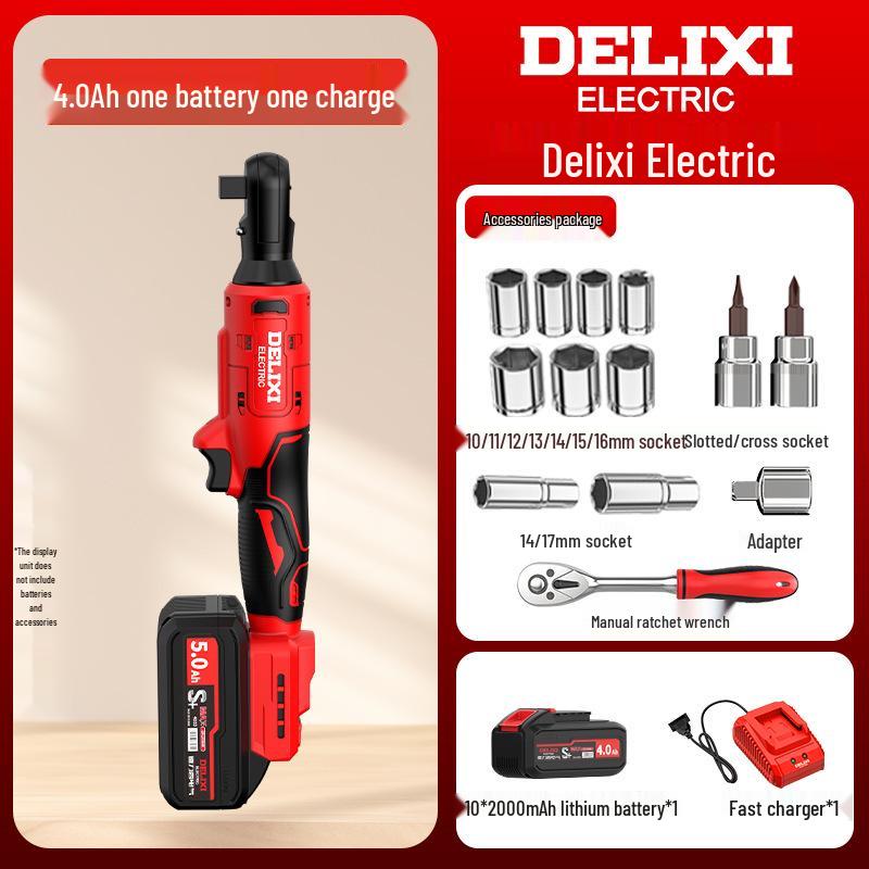 Delixi Electric 90° Right Angle Ratchet Wrench, High Torque Lithium Battery Tool, Professional Grade
