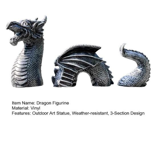 Gothic Dragon Garden Statue 3-Section Dragon Figurine Weatherproof Outdoor Art Dragon Sculpture for Home Patio Yard Lawn Courtyard Decoration