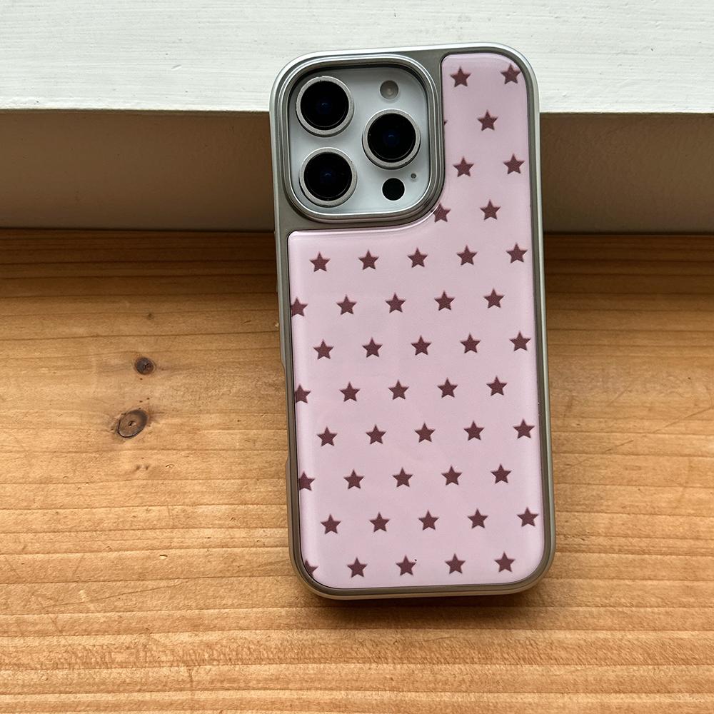 Cute Electroplated Frame Stars Pattern Pink Phone Case for IPhone 16 15 14 17 Pro Max 13 Shockproof Protective Soft Back Cover