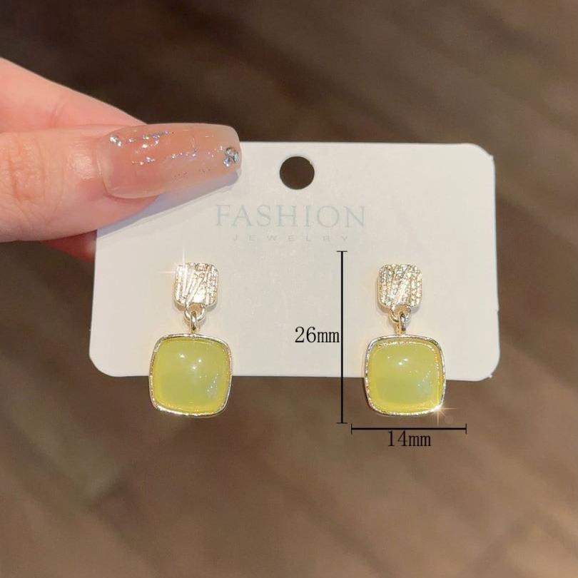 New square earrings temperament advanced sense simple imitation Hetian jade geometric stud earrings