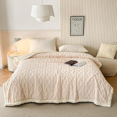 Plush Fleece Double-Layer Multifunctional Blanket Diamond Striped Spring Autumn Warm Sofa Throws Blankets Soft Comforter for Bed