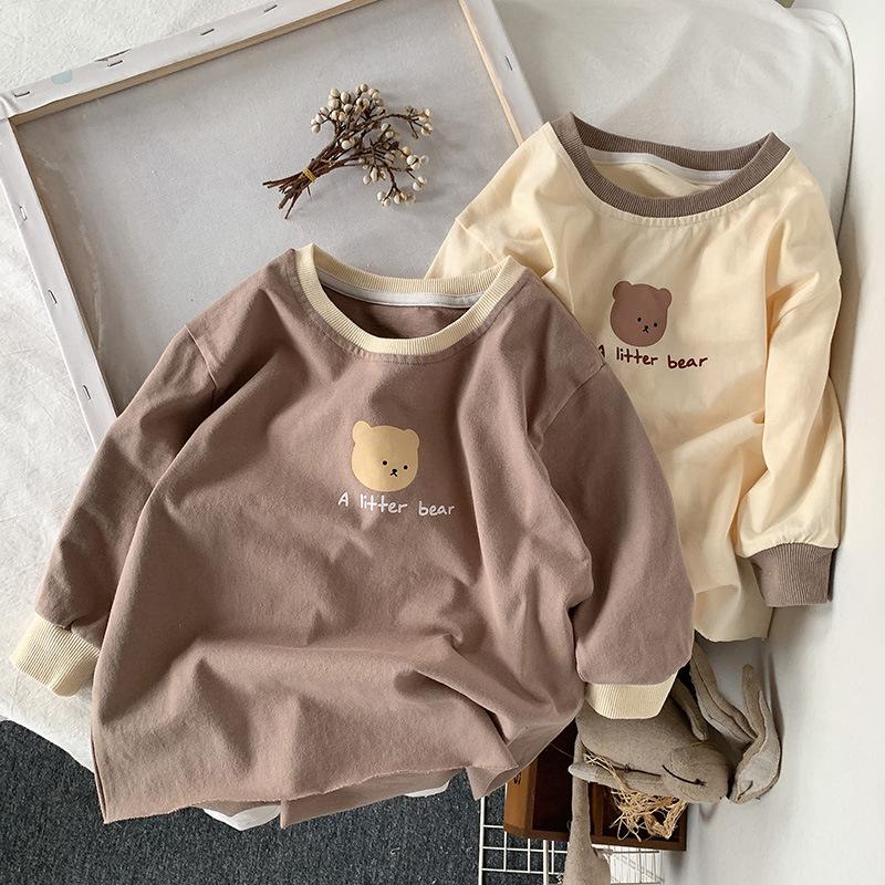 Girls Kids Cartoon Long Sleeve Mid Length Korean Style Casual Bottoming T Shirt
