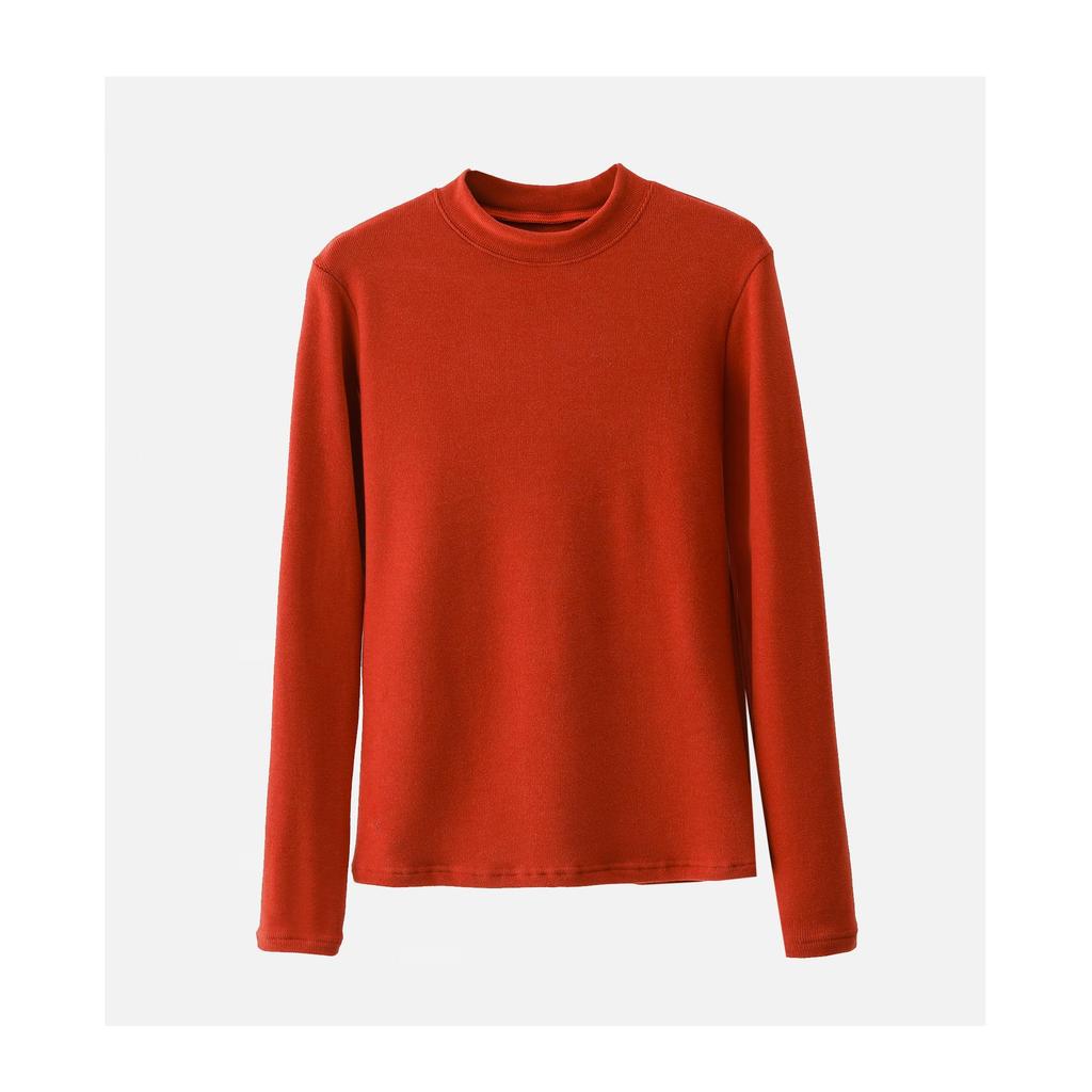 Haut d'automne/hiver en velours à col montant et manches longues, coupe slim pour femme