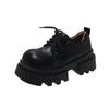 2024 Autumn New Thick Soled Women Pumps Shoes Women's Height Increasing Black Loafers Fashion Lace Up Chunky Middle Heel Zapato