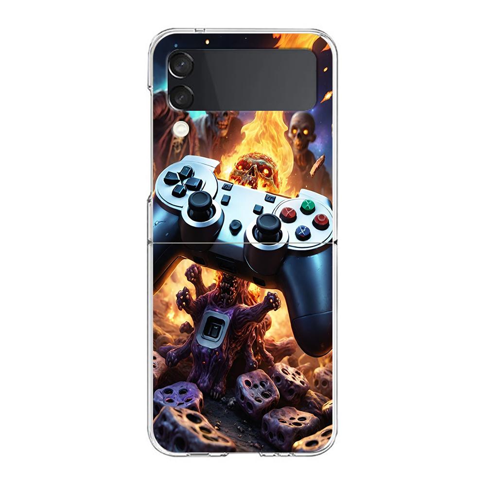 Phone Cover For Samsung Galaxy Z Flip 7 6 5 4 Case Transparent For Samsung Z Flip 3 Hard PC Foldable Bag Game Controller Graphic