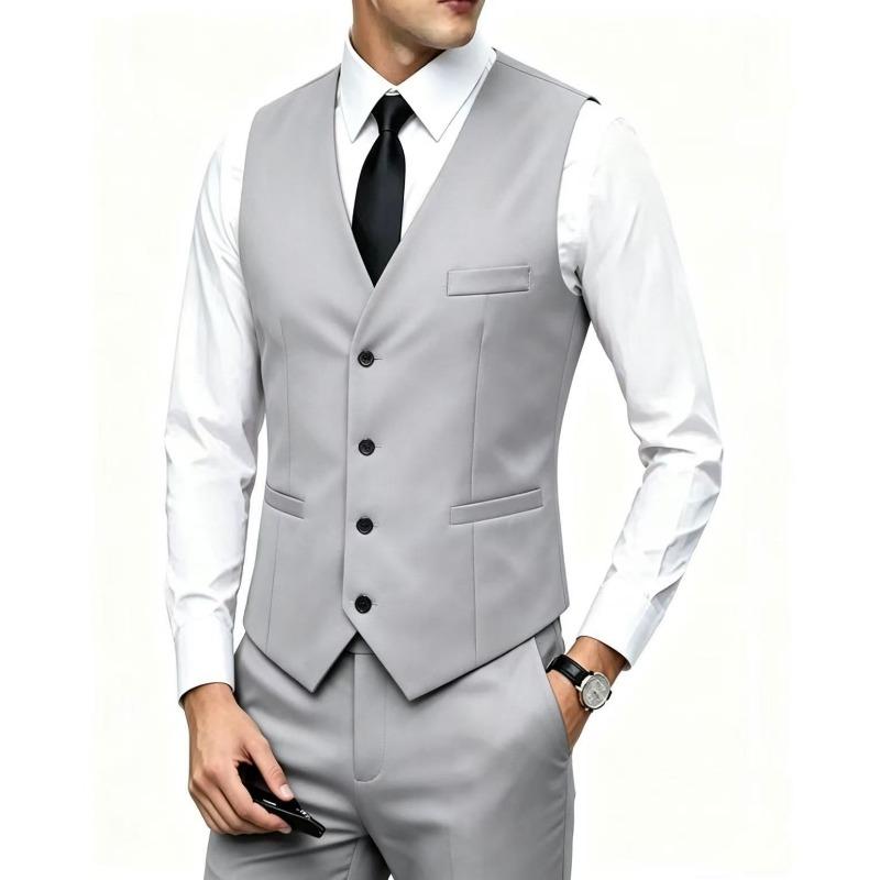 Mens White V-Neck Single Breasted Suit Vest