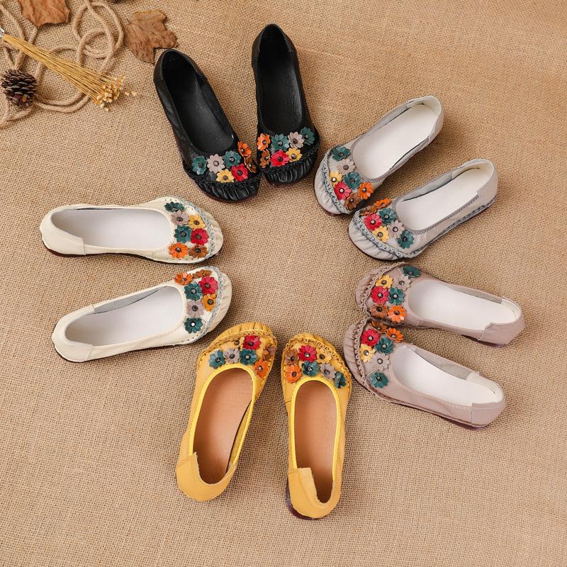 Genuine Leather Mother Shoes Spring and Summer Single Shoes Beef Tendon Bottom Layer Cowhide Comfortable Soft Sole Lightweight