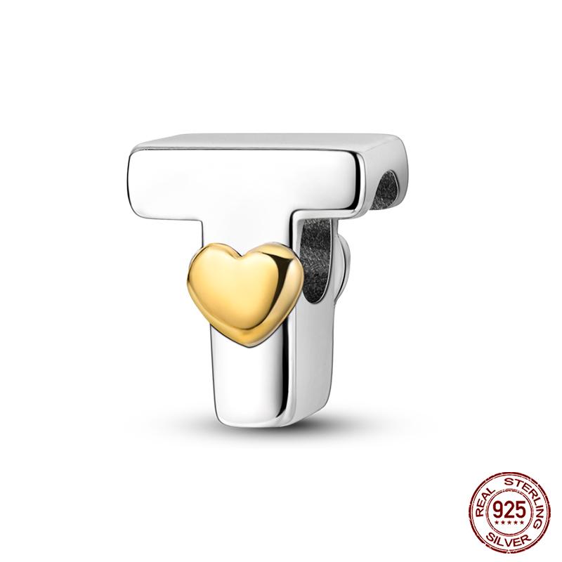 New Copper Classic Golden Heart 26 Alphabet Letters Charms Beads Fit Qikaola Bracelets Lucky Birthday Diy Jewelry