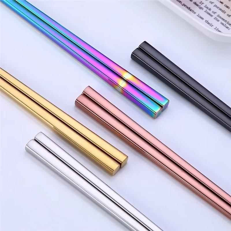 1Pair Stainless Steel Tableware Colorful Length 23cm Reusable Chopsticks Dishware Wedding Party Festival Occasions Chinese Gift