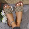 Sommer Neu Einfache und Vielseitige Damen Square Toe Flache Rutschfeste Strand-Pantoletten Monogramm Hausschuhe